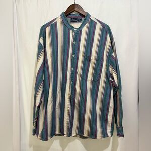 Bon Homme Multi Colored Striped Button Up Cotton Shirt‎ W/Pocket XL Long Sleeve